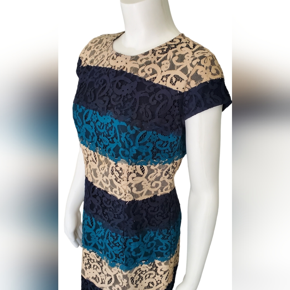 🦜 2/$10 Ann Taylor Lace Stripe Multicolor Dress. Sz.4. - Picture 4 of 11